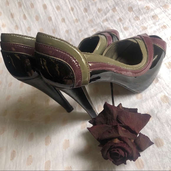 Aldo Black Grey & Plum Peep Toe Slip On High Heels - Picture 2 of 8